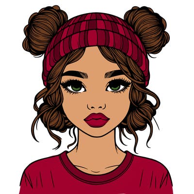realistic girl with buns in her hair with a beanie on