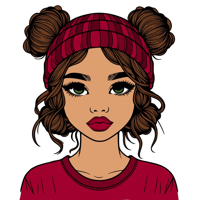 realistic girl with buns in her hair with a beanie on