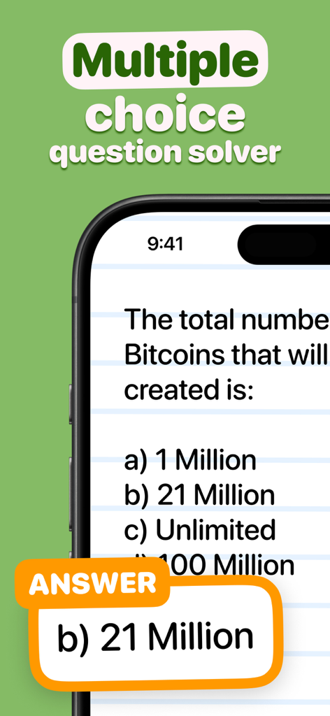 Economics AI - Economics AI app solving a multiple choice question about Bitcoin supply