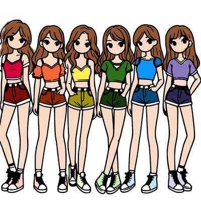 a group of girls wearing crop tops and shorts