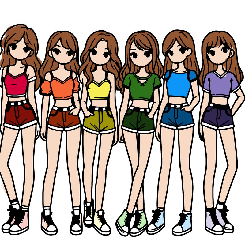 a group of girls wearing crop tops and shorts