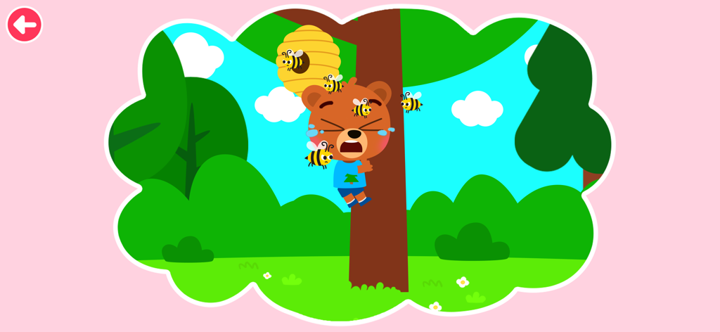 Doctor Kiko - Un oso llorando aferrado a un árbol mientras está rodeado de abejas zumbando