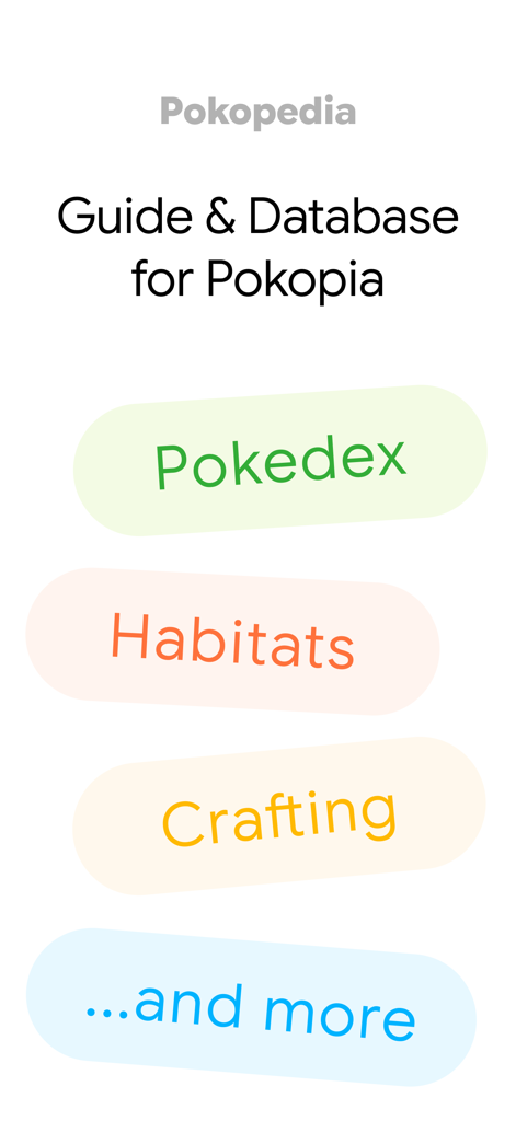 Pokopedia app screen showing Pokedex Habitats and Crafting sections