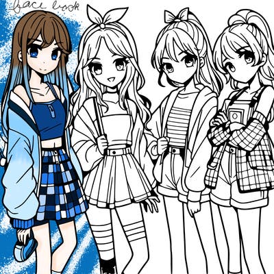 teen manga girls group of 4
