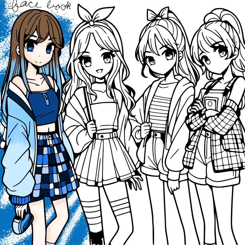 teen manga girls group of 4