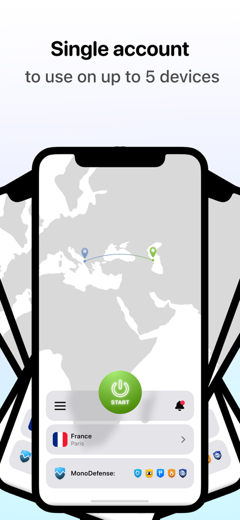 KeepSolid VPN Unlimited interface highlighting single account usage on up to five devices