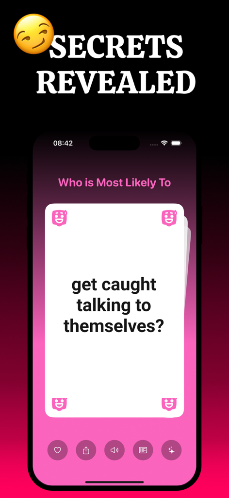 Most Likely To | Question Game - Most Likely Toパーティーゲーム画面に、面白い質問カードが表示されている。