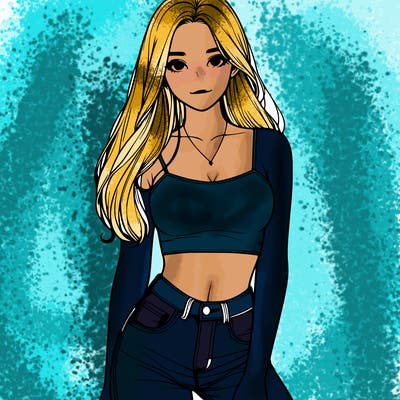 realistic girl wearing a crop top and jeans