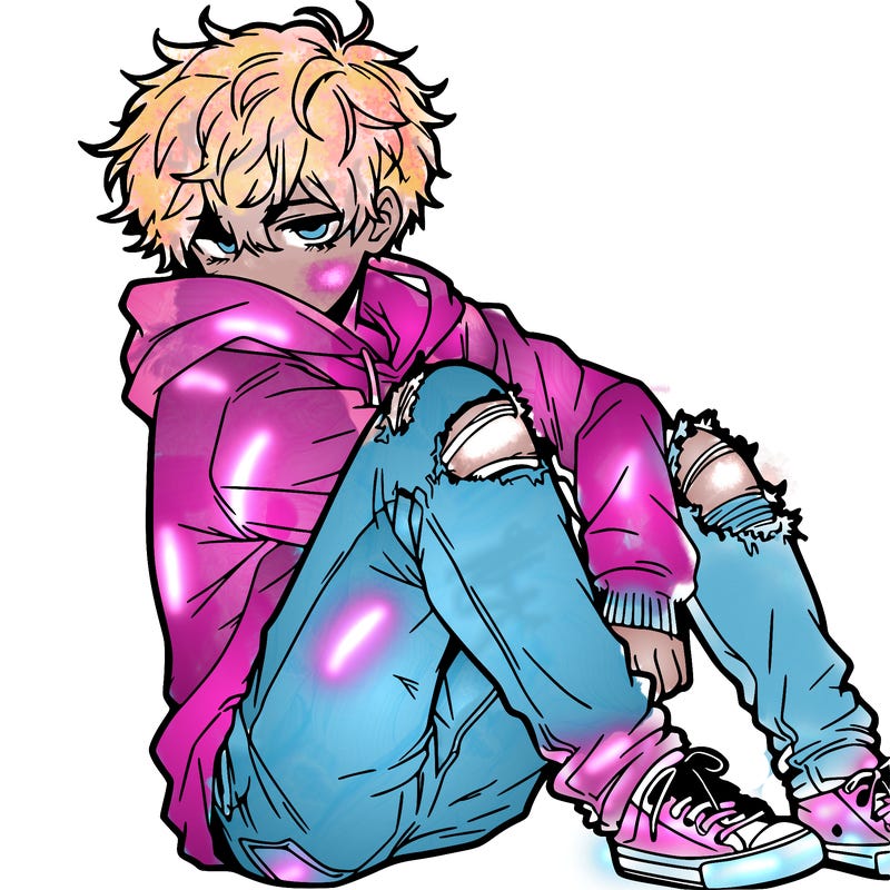 a male hoddie ripped jeans messy hair anime