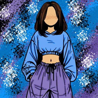 realistic girl faceless with baggy pants and a crop top
