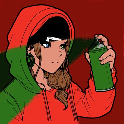 a realistic girl, spray painting
