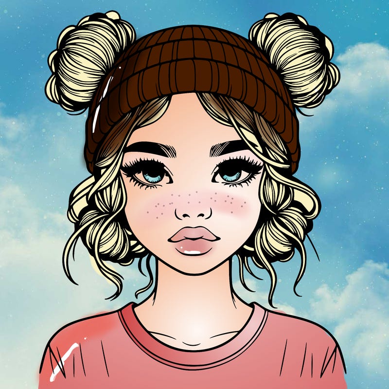 realistic girl with buns in her hair with a beanie on
