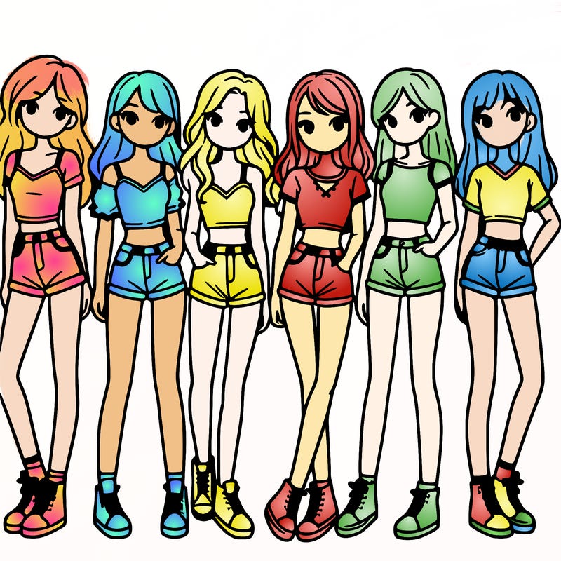 a group of girls wearing crop tops and shorts