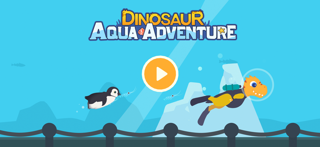 Animal Rescue: Sea Adventure - Dinosaur Aqua Adventure title screen with a scuba diving dinosaur and a penguin underwater