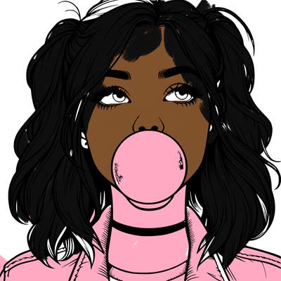 realististic girl blowing bubble -gum