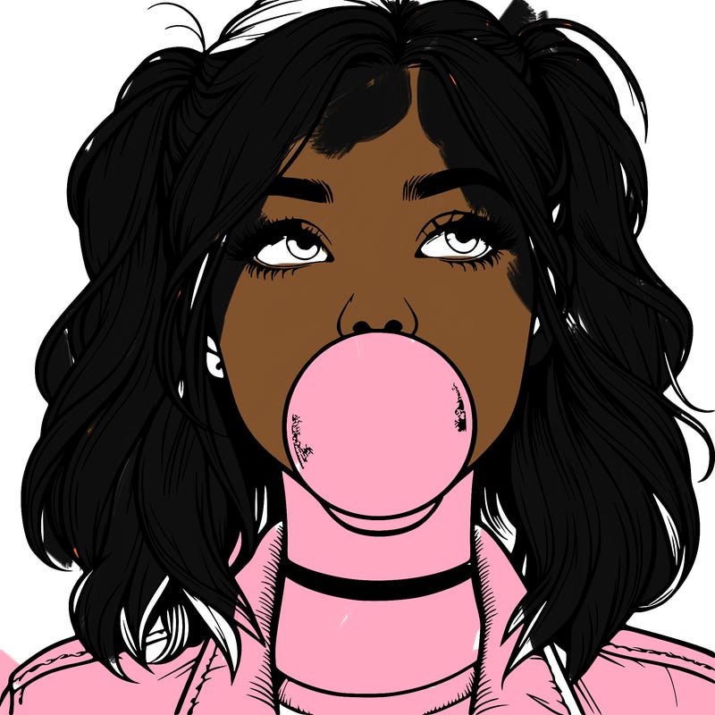 realististic girl blowing bubble -gum