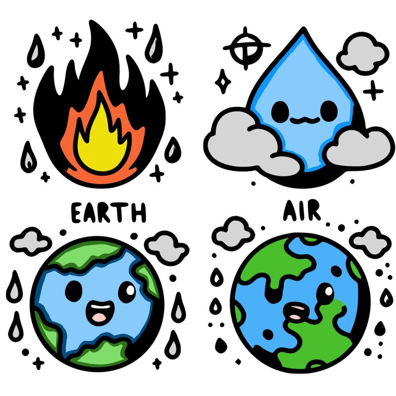 fire, earth, water,air