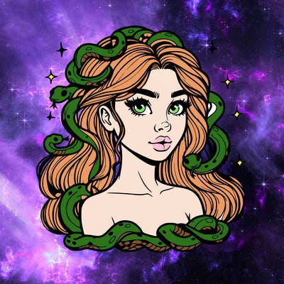 realistic girl with snakes as hair