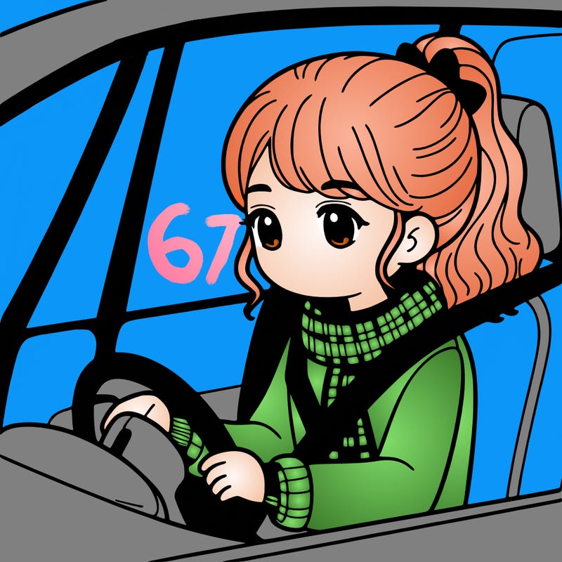 a girl in a car