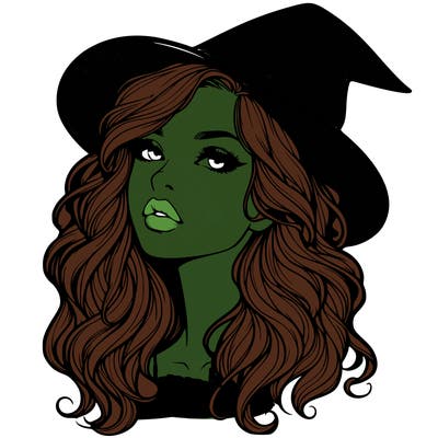 realistic witch girl with wavy hair and lips