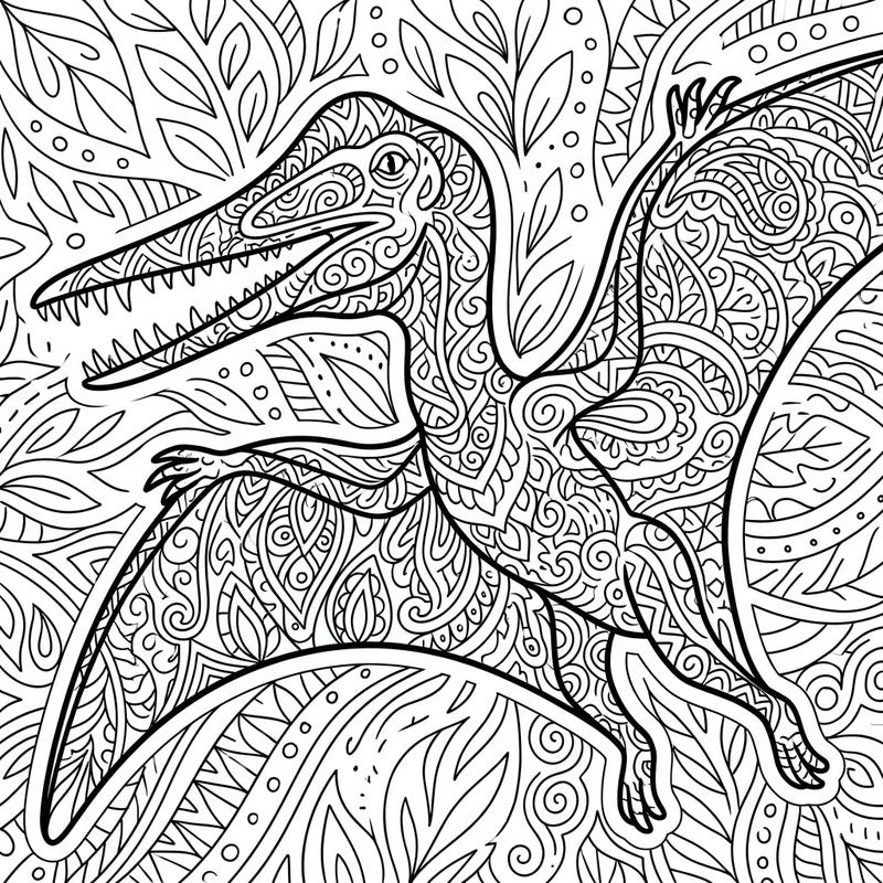 Discover the majestic Tupuxuara, an ancient pterosaur, brought to life through intricate Zentangle patterns. This unique coloring page offers a meditative and engaging artistic experience for all ages.