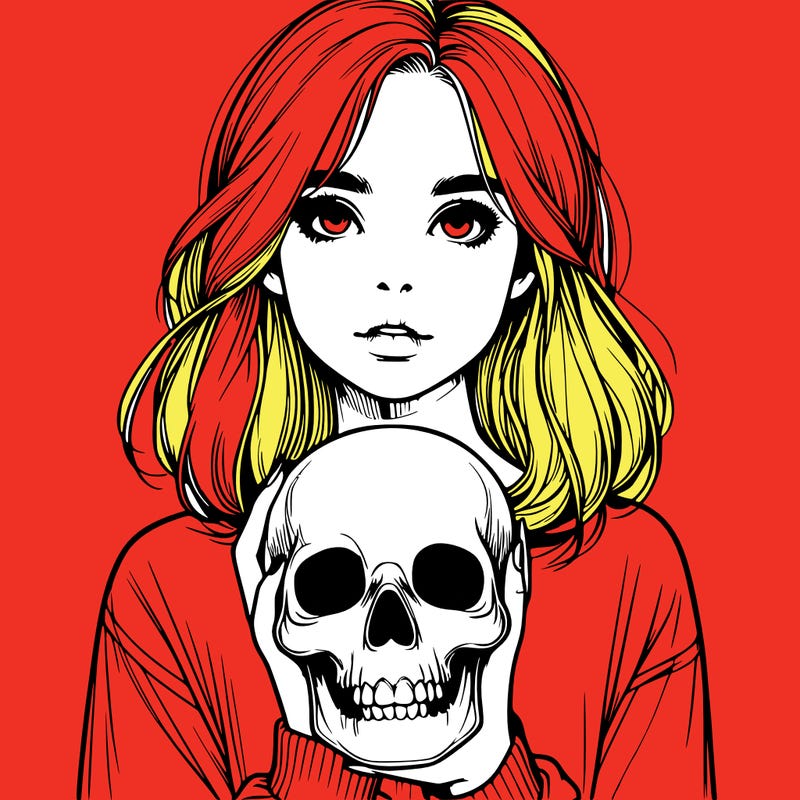 realistic girl holding a skull