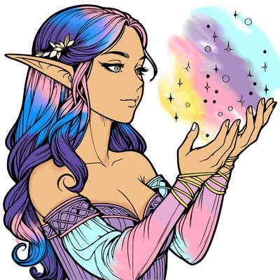 realistic elf girl doing magic