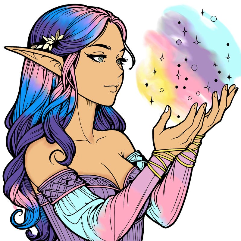 realistic elf girl doing magic