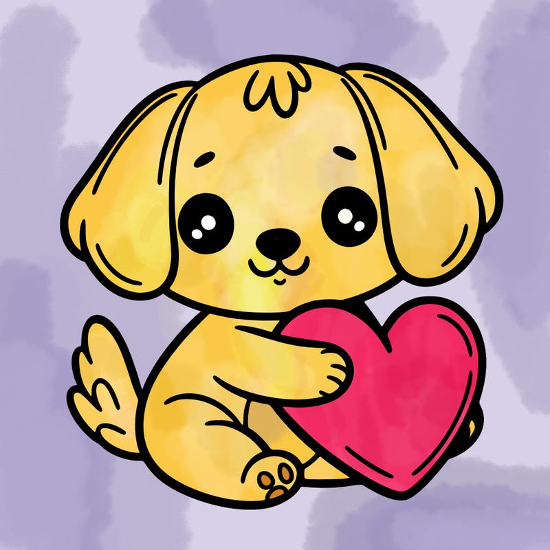 puppy holding a heart