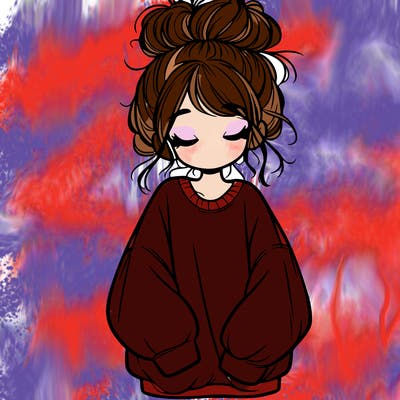 girl with baggy sweatshirt and messy bun