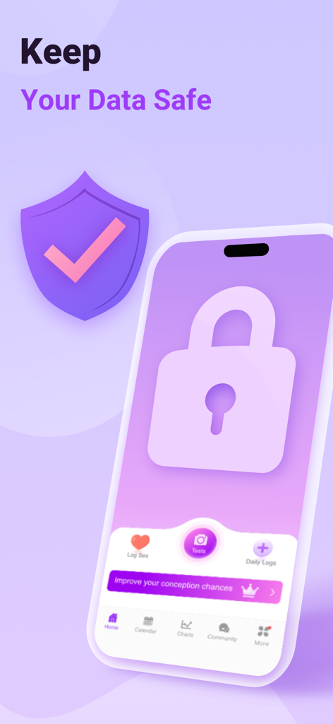 Premom Ovulation Tracker - A smartphone screen from the Premom app displaying a padlock and shield icon to represent data security and privacy protection