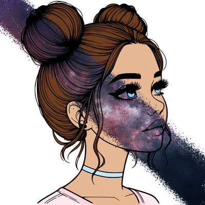 realistic girl with buns on the top of her head