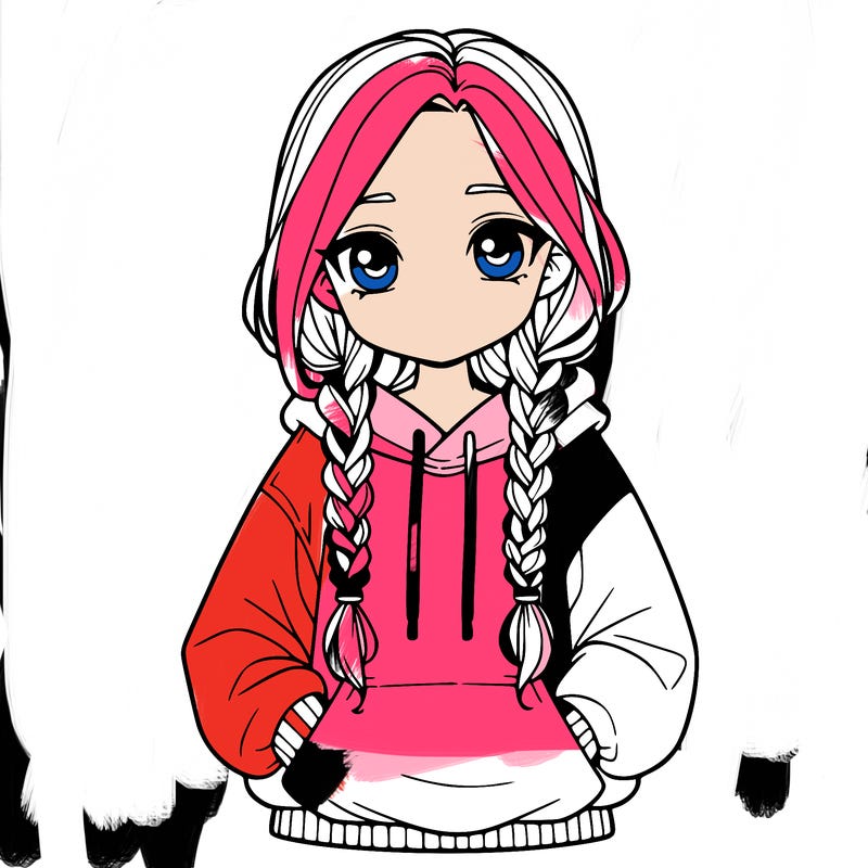 a realistic girl with a oversized hoodie and she has braids