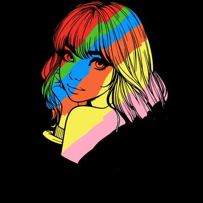 realistic girl with bangs looking over her shoulder