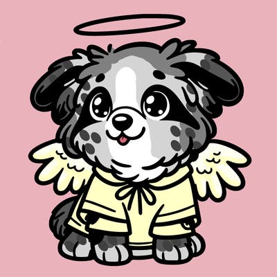 cute australian shephard puppy in an angel costume