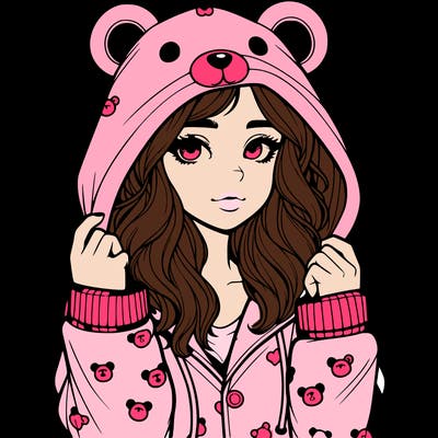 realistic girl in a animal pjs hoodie