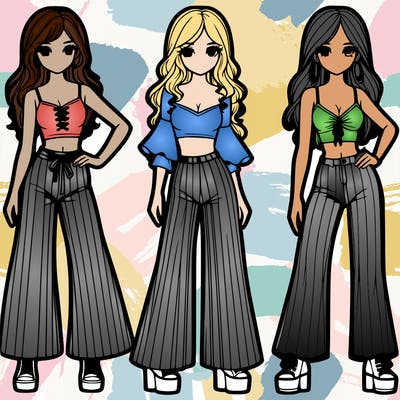 girls with flare pants and crop tops realistic