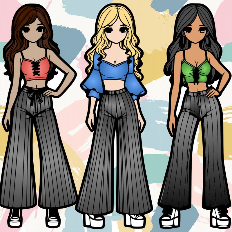 girls with flare pants and crop tops realistic