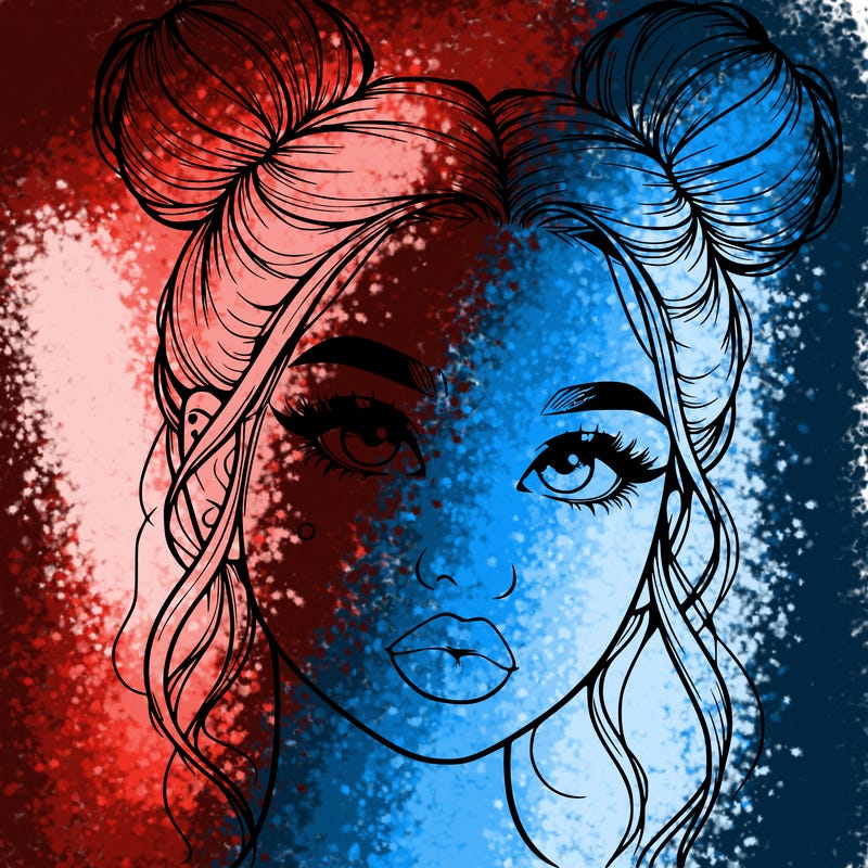 realistic girl with two buns on her hair and lips