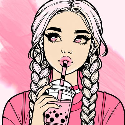 realistic girl with braided hair drinking boba