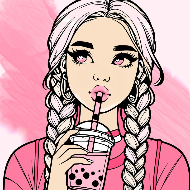realistic girl with braided hair drinking boba