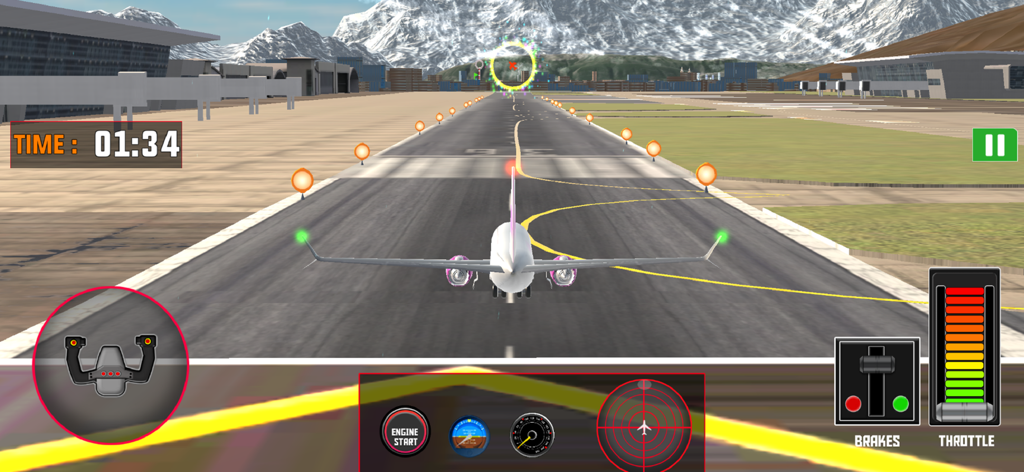 Pilot & Crew: Flight Duties - Eine Third-Person-Ansicht eines Flugzeugs auf einer Flughafenrollbahn, das sich auf den Start vorbereitet, mit angezeigten Flugsteuerungen