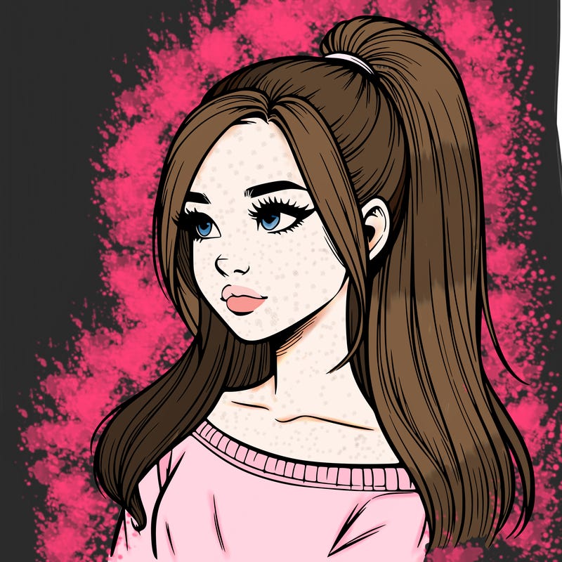 realistic girl with a high ponytail