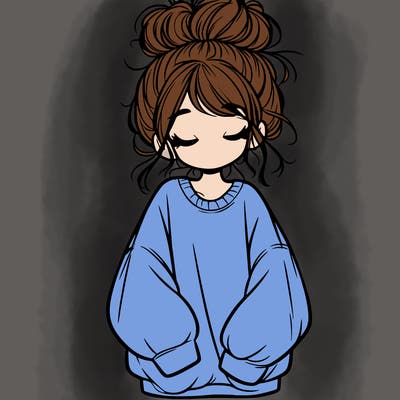 girl with baggy sweatshirt and messy bun