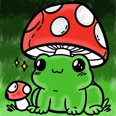 a cute frog with a mushroom hat