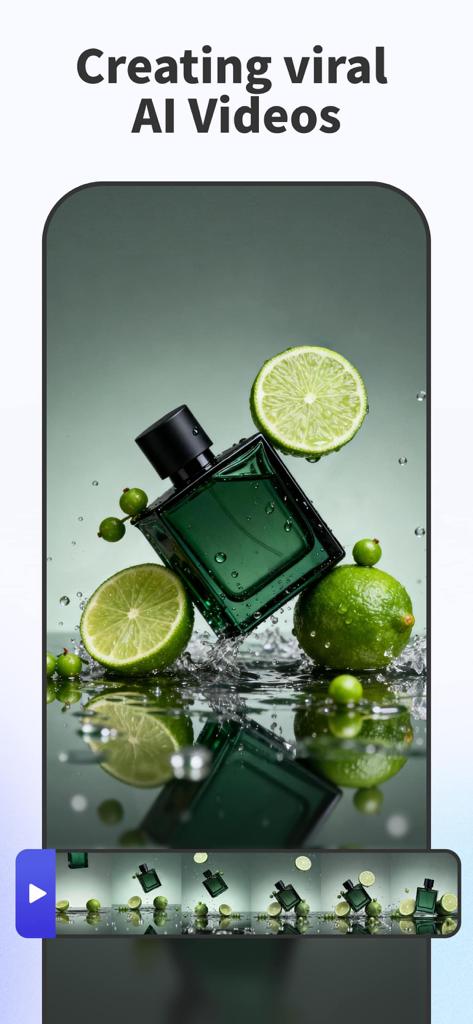 AI Background - Pokecut Studio - A mobile interface showing the creation of professional AI product videos for social media marketing