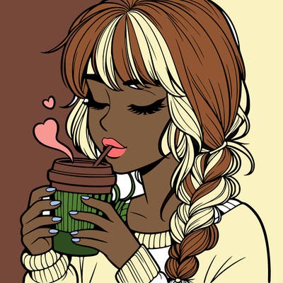 realistic girl drinking coffee