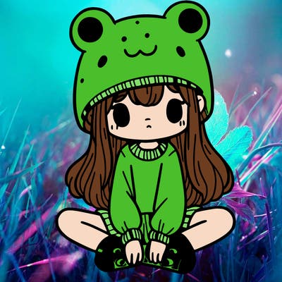a girl wearing a frog hat and some frog socks