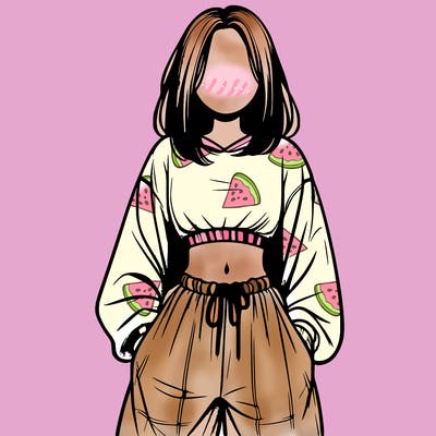 realistic girl faceless with baggy pants and a crop top