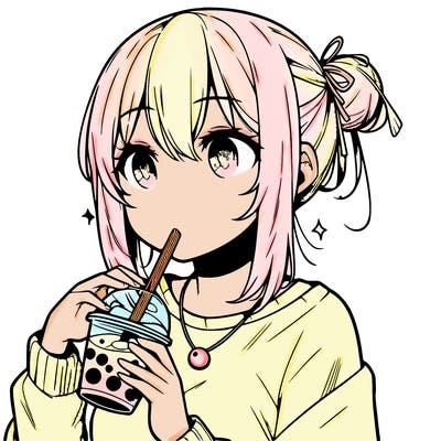 manga character drinking boba